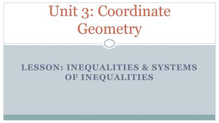 Unit 3: Coordinate Geometry