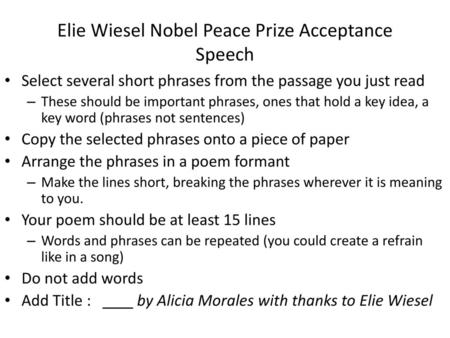 Elie Wiesel Nobel Peace Prize Acceptance Speech