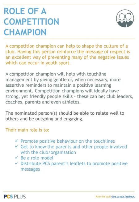 ROLE OF A COMPETITION CHAMPION