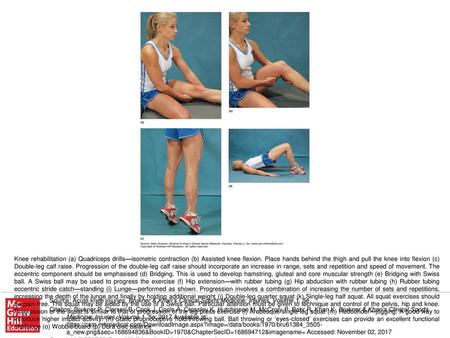 Knee rehabilitation (a) Quadriceps drills—isometric contraction (b) Assisted knee flexion. Place hands behind the thigh and pull the knee into flexion.