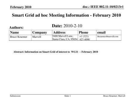 Smart Grid ad hoc Meeting Information - February 2010