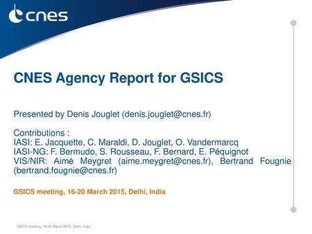 CNES Agency Report for GSICS