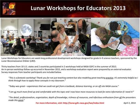 Lunar Workshops for Educators 2013