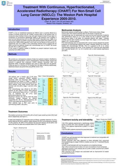 Treatment With Continuous, Hyperfractionated, Accelerated Radiotherapy (CHART) For Non-Small Cell Lung Cancer (NSCLC): The Weston Park Hospital Experience.