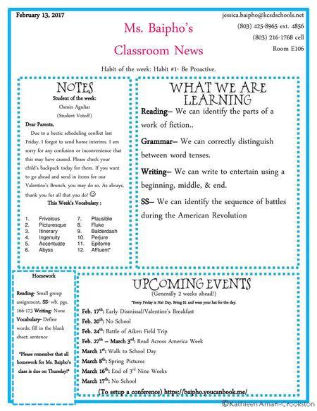 Ms. Baipho’s Classroom News