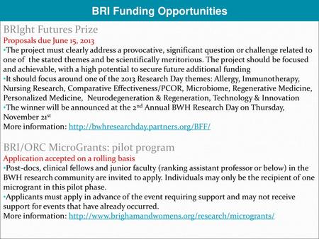 BRI Funding Opportunities