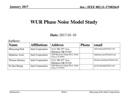 WUR Phase Noise Model Study