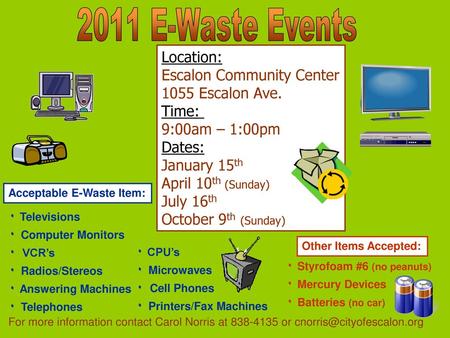 2011 E-Waste Events Location: Escalon Community Center