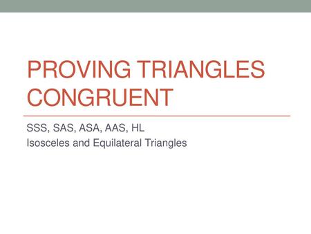 Proving Triangles Congruent