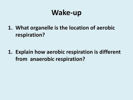 Wake-up What organelle is the location of aerobic respiration?