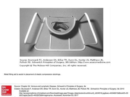 Metal fitting aid to assist in placement of elastic compression stockings. Source: Chapter 24. Venous and Lymphatic Disease, Schwartz's Principles of Surgery,