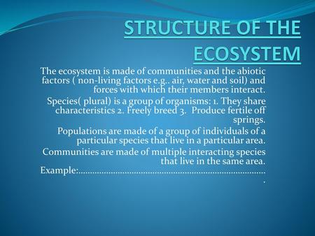 STRUCTURE OF THE ECOSYSTEM