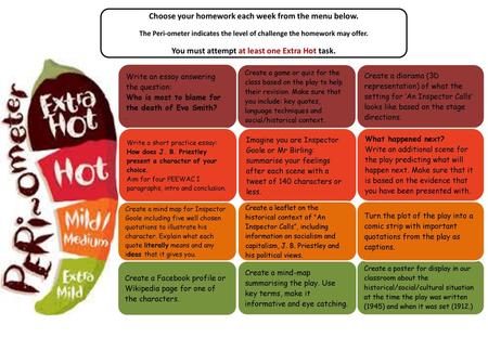 Choose your homework each week from the menu below.