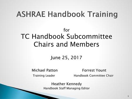 ASHRAE Handbook Training