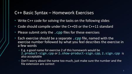 C++ Basic Syntax – Homework Exercises