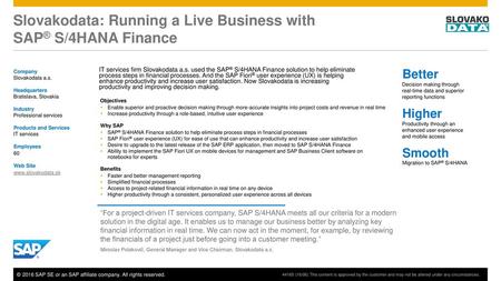 Slovakodata: Running a Live Business with SAP® S/4HANA Finance