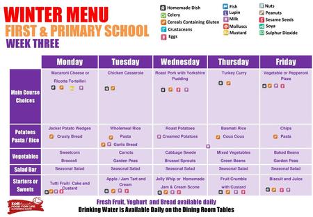 WINTER MENU FIRST & PRIMARY SCHOOL WEEK THREE Monday Tuesday Wednesday