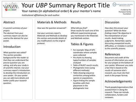 Your UBP Summary Report Title