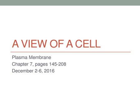 Plasma Membrane Chapter 7, pages December 2-6, 2016