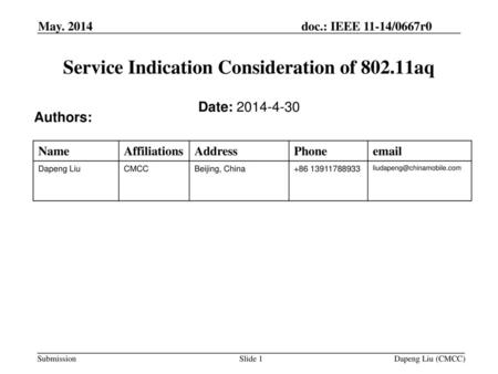 Service Indication Consideration of aq