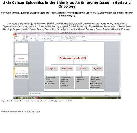 Skin Cancer Epidemics in the Elderly as An Emerging Issue in Geriatric Oncology Garcovich Simone 1 ;Colloca Giuseppe 2 ;Sollena Pietro 1 ;Bellieni Andrea.