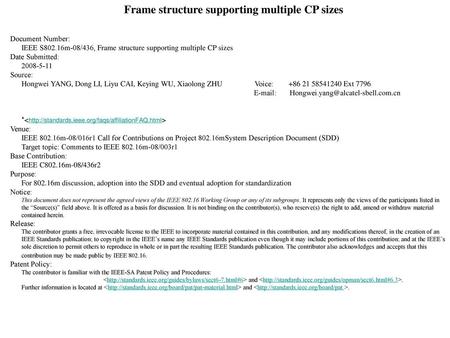 Frame structure supporting multiple CP sizes