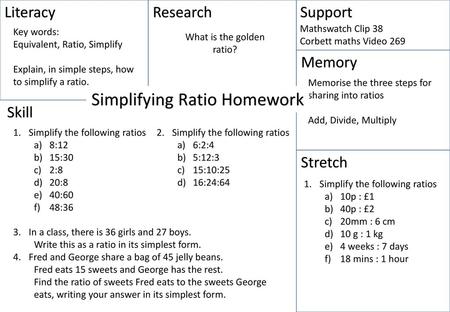 Simplifying Ratio Homework