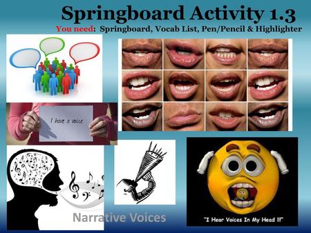 Springboard Activity 1.3 You need: Springboard, Vocab List, Pen/Pencil & Highlighter Narrative Voices.