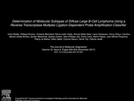 Determination of Molecular Subtypes of Diffuse Large B-Cell Lymphoma Using a Reverse Transcriptase Multiplex Ligation-Dependent Probe Amplification Classifier 