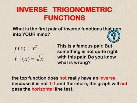 INVERSE TRIGONOMETRIC FUNCTIONS