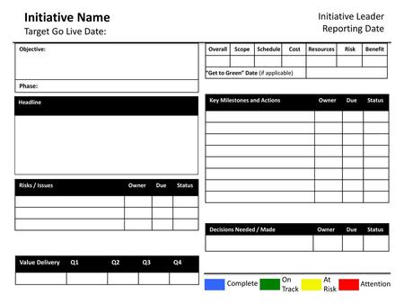 Initiative Name Initiative Leader Target Go Live Date: Reporting Date