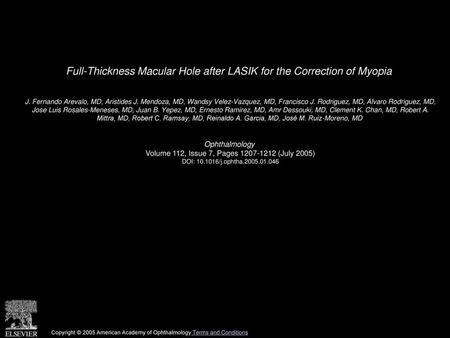 Full-Thickness Macular Hole after LASIK for the Correction of Myopia