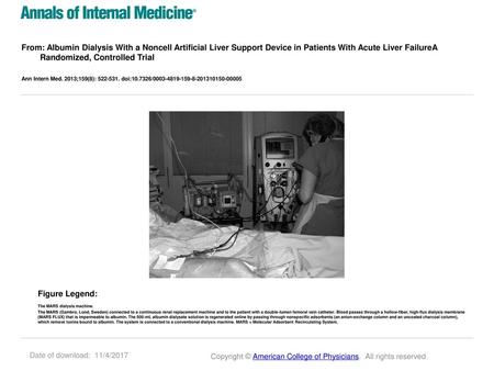 From: Albumin Dialysis With a Noncell Artificial Liver Support Device in Patients With Acute Liver FailureA Randomized, Controlled Trial Ann Intern Med.