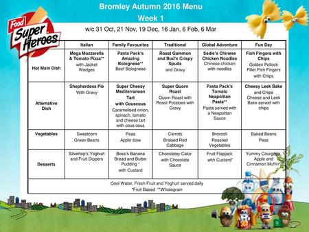 Bromley Autumn 2016 Menu Week 1