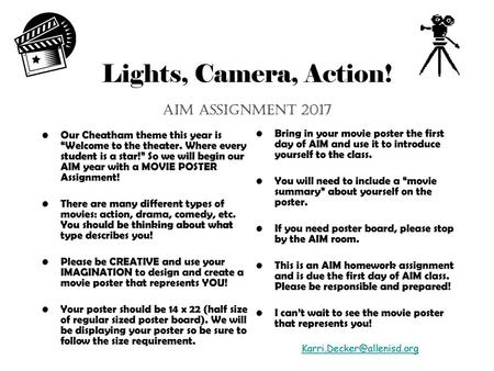 Lights, Camera, Action! AIM Assignment 2017