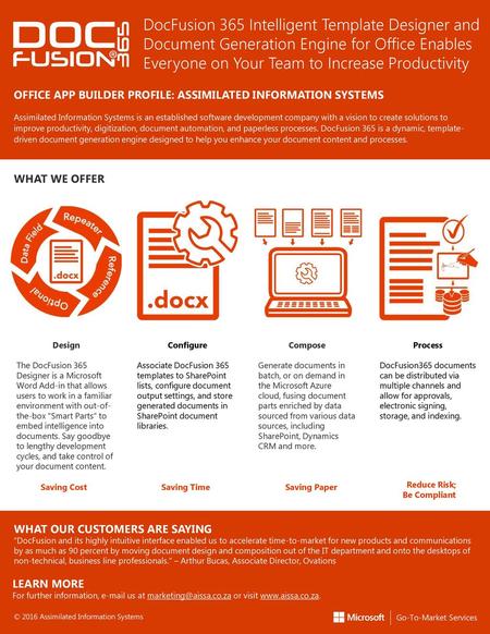 DocFusion 365 Intelligent Template Designer and Document Generation Engine for Office Enables Everyone on Your Team to Increase Productivity OFFICE APP.