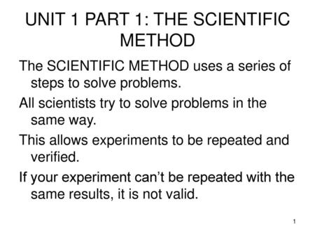 UNIT 1 PART 1: THE SCIENTIFIC METHOD