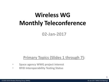 Wireless WG Monthly Teleconference