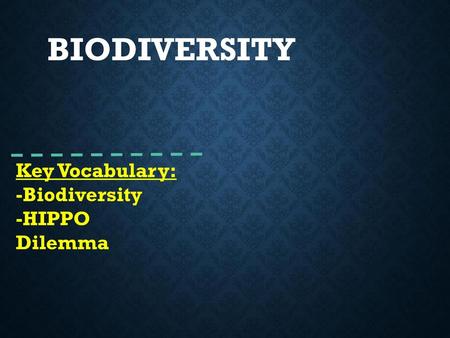 BIODIVERSITY Key Vocabulary: -Biodiversity -HIPPO Dilemma.