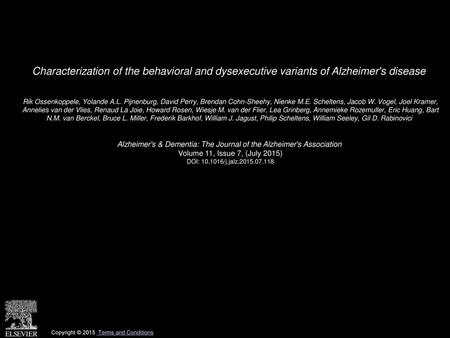 Alzheimer's & Dementia: The Journal of the Alzheimer's Association