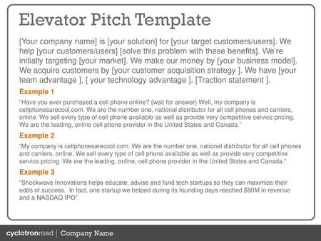 Elevator Pitch Template