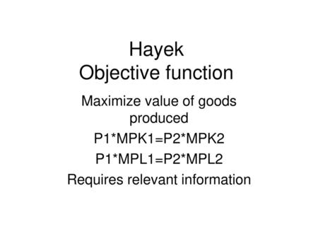 Hayek Objective function