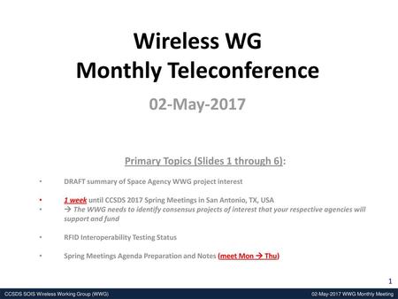 Wireless WG Monthly Teleconference