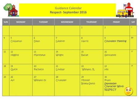 Guidance Calendar Respect- September 2016