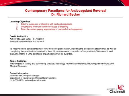 Contemporary Paradigms for Anticoagulant Reversal