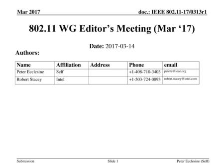 WG Editor’s Meeting (Mar ‘17)