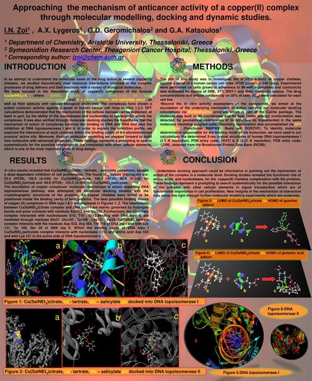 Approaching the mechanism of anticancer activity of a copper(II) complex through molecular modelling, docking and dynamic studies. I.N. Zoi1 , A.X. Lygeros1.