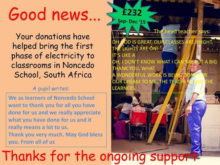 Good news... Thanks for the ongoing support £232