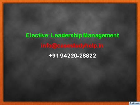 Elective: Leadership Management