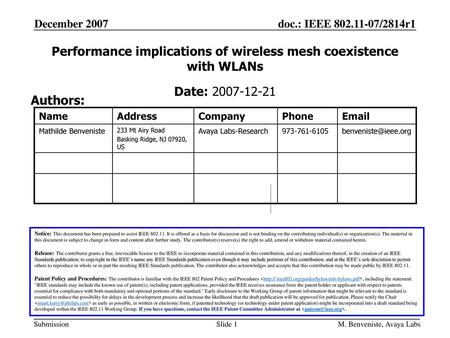 Performance implications of wireless mesh coexistence with WLANs